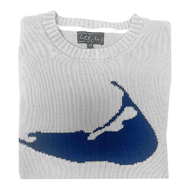 Latitudes Women's Island Logo Sweater in Grey Collared Crew Neck Turtle Neck