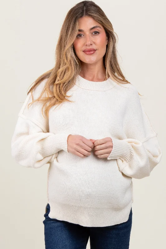 Ivory Oversized Basic Drop Shoulder Maternity Sweater Wool Fabric Cashmere Fabric Tweed Fabric Ivory Oversized Basic Drop Shoulder Maternity Sweater Wool Fabric Cashmere Fabric Tweed Fabric