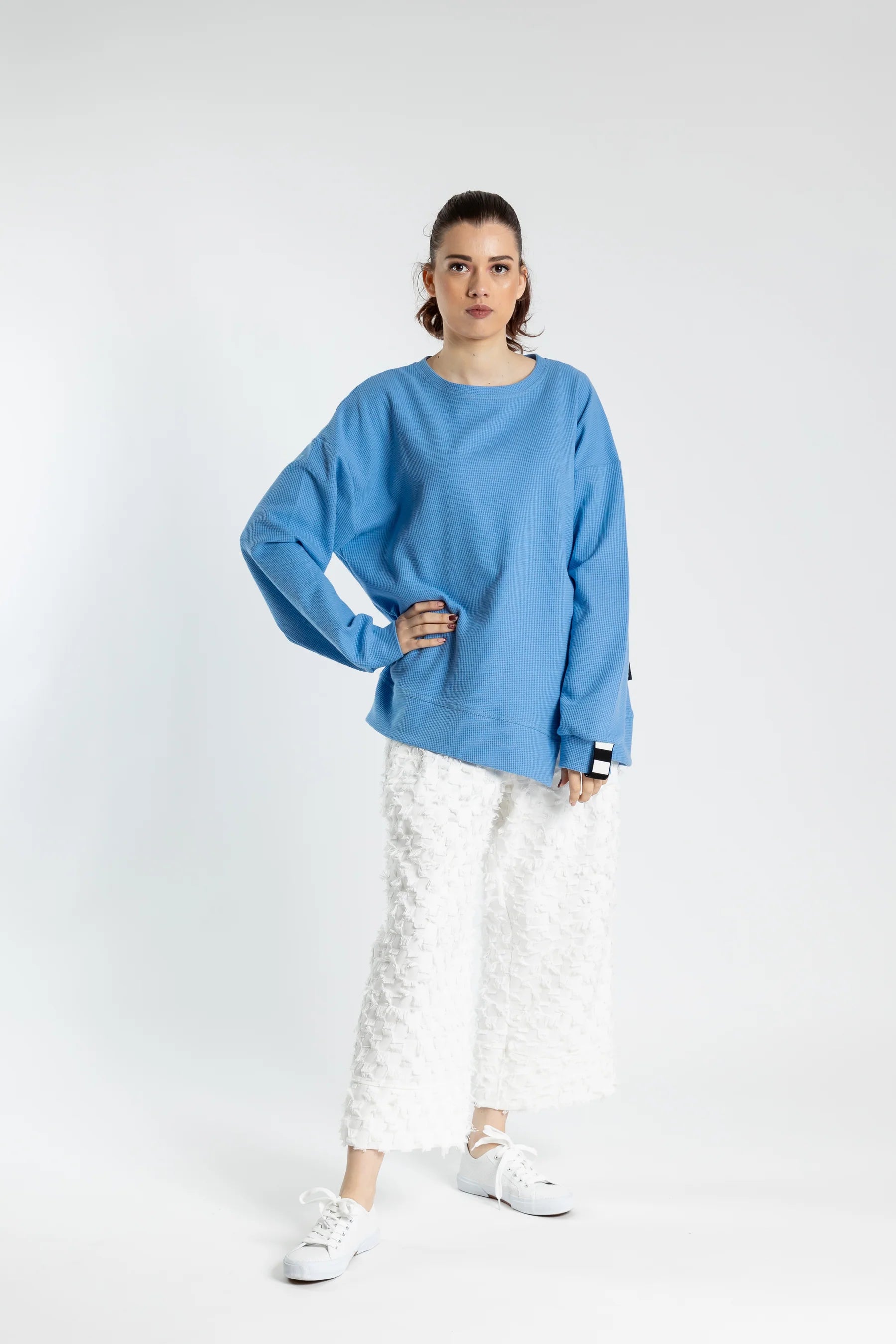 JELLICOE EFFORTLESS SWEATER - BLUE Lace Blend Ribbed Blend Corduroy Blend