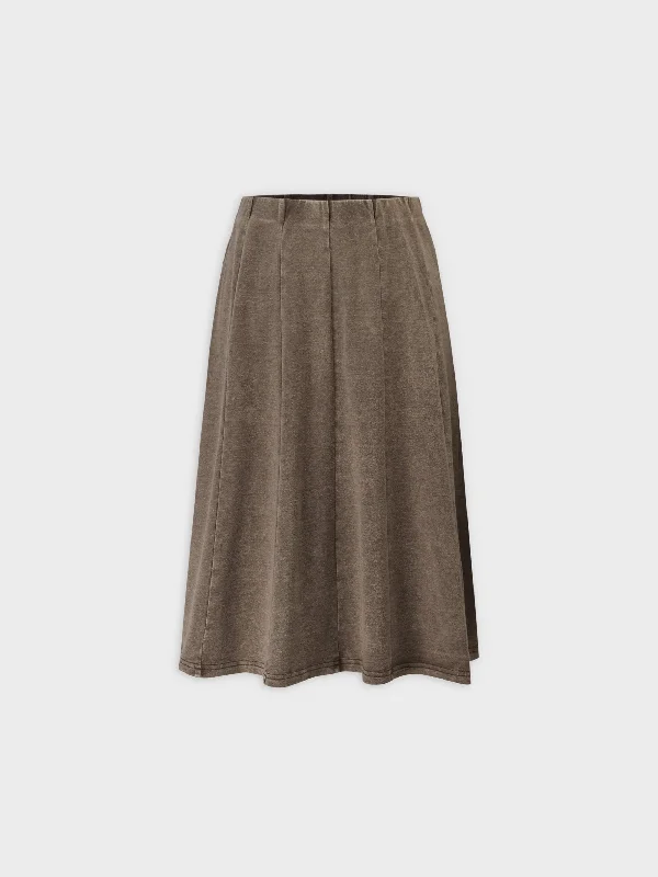 Jersey Paneled Skirt 24"-Washed Taupe tiered skirt playful