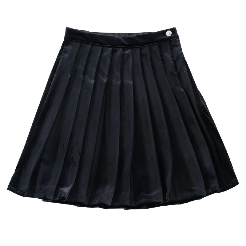 Klai Black Velvet Pleat Skirt silk skirt elegant