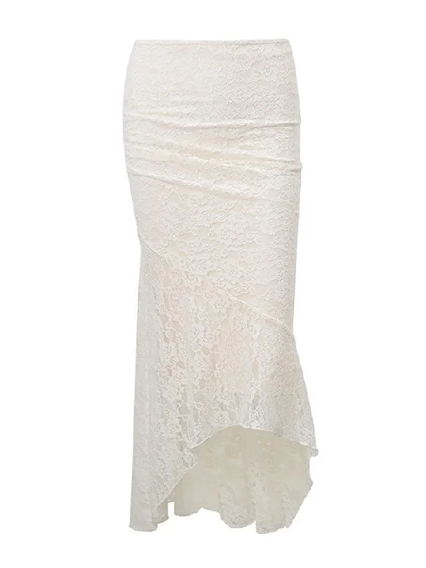 Lace Asymmetrical Hem Mermaid Skirt velvet skirt luxury