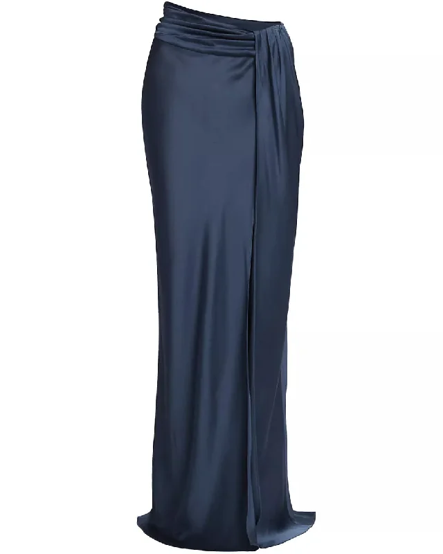 Ink Satin Asymmetrical Maxi Skirt flowy skirt hem