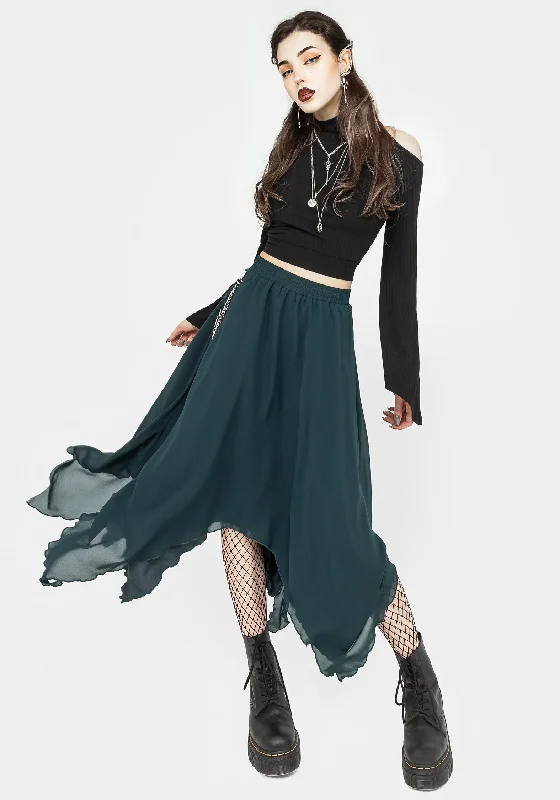Levitate Chain Detail Midi Skirt - Green cashmere skirt soft