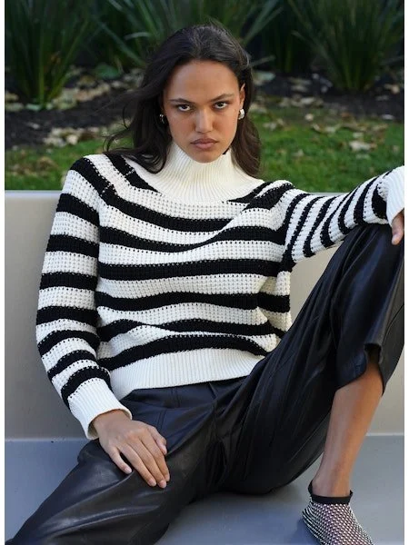 LNA Oscar Stripe Sweater / Black & Ivory Graphic Sweater Embroidered Appliqued