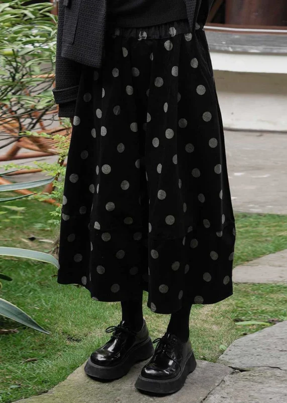 Loose Black Dot Elastic Waist Patchwork Corduroy Skirts Winter corduroy skirt comfortable