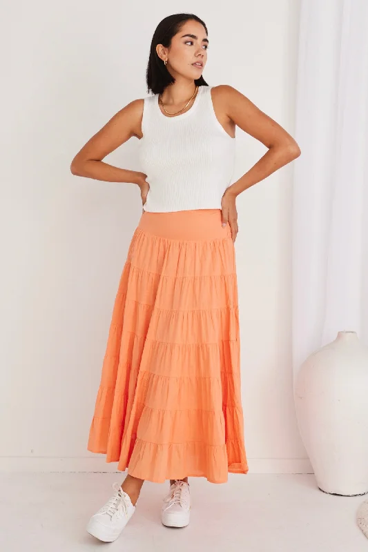 Lyrical Melon Cotton Voile Multi Tiered Maxi Skirt lace skirt elegant