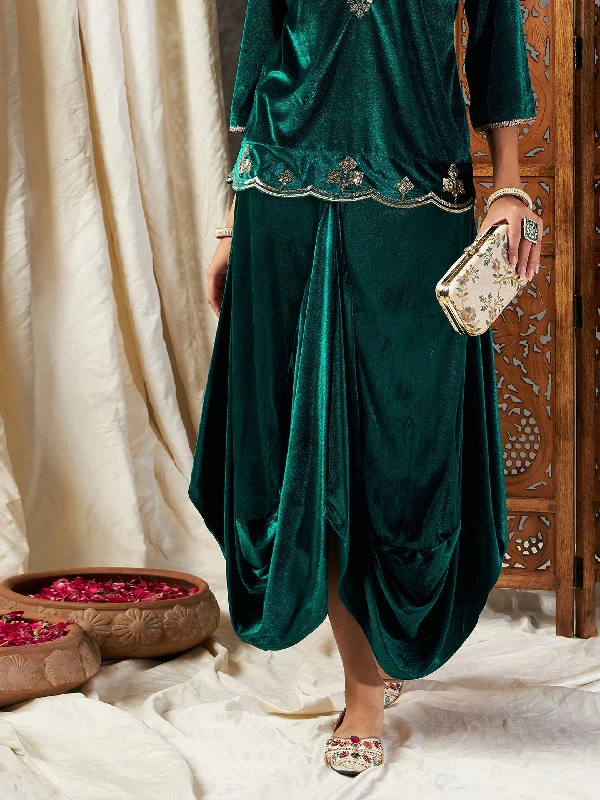 Lyush Women Green Velvet Dhoti Skirt lightweight skirt design