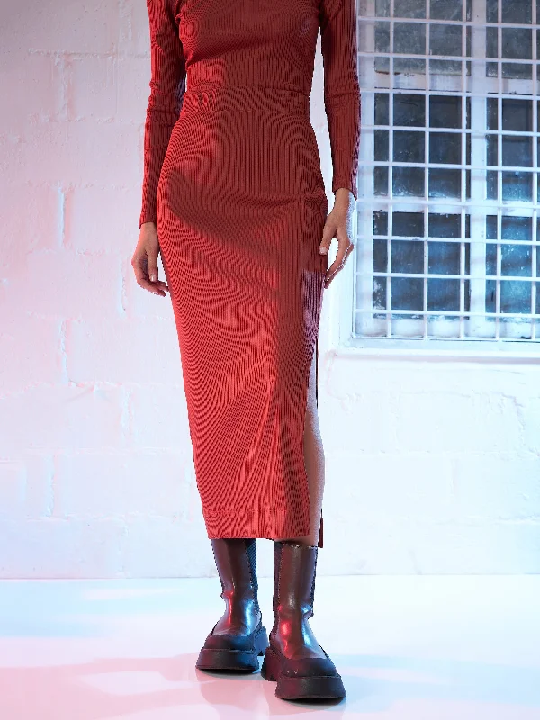 Lyush Women Rust Side Slit Pencil Skirt cashmere skirt plush
