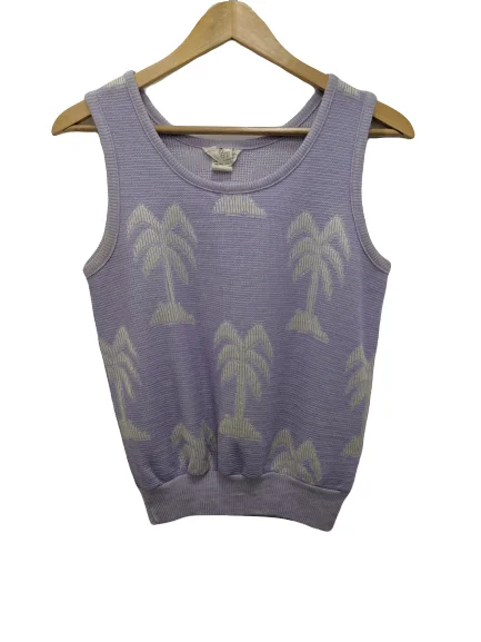 [M] 1960s Palm Tree Print Sleeveless Sweater Denim Fabric Leather Fabric Suede Fabric