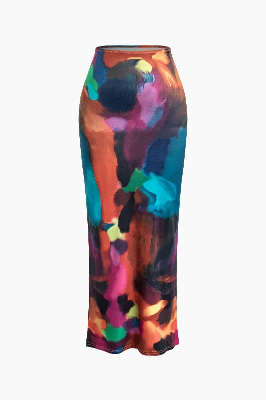 Tie Dye Maxi Skirt spandex blend skirt