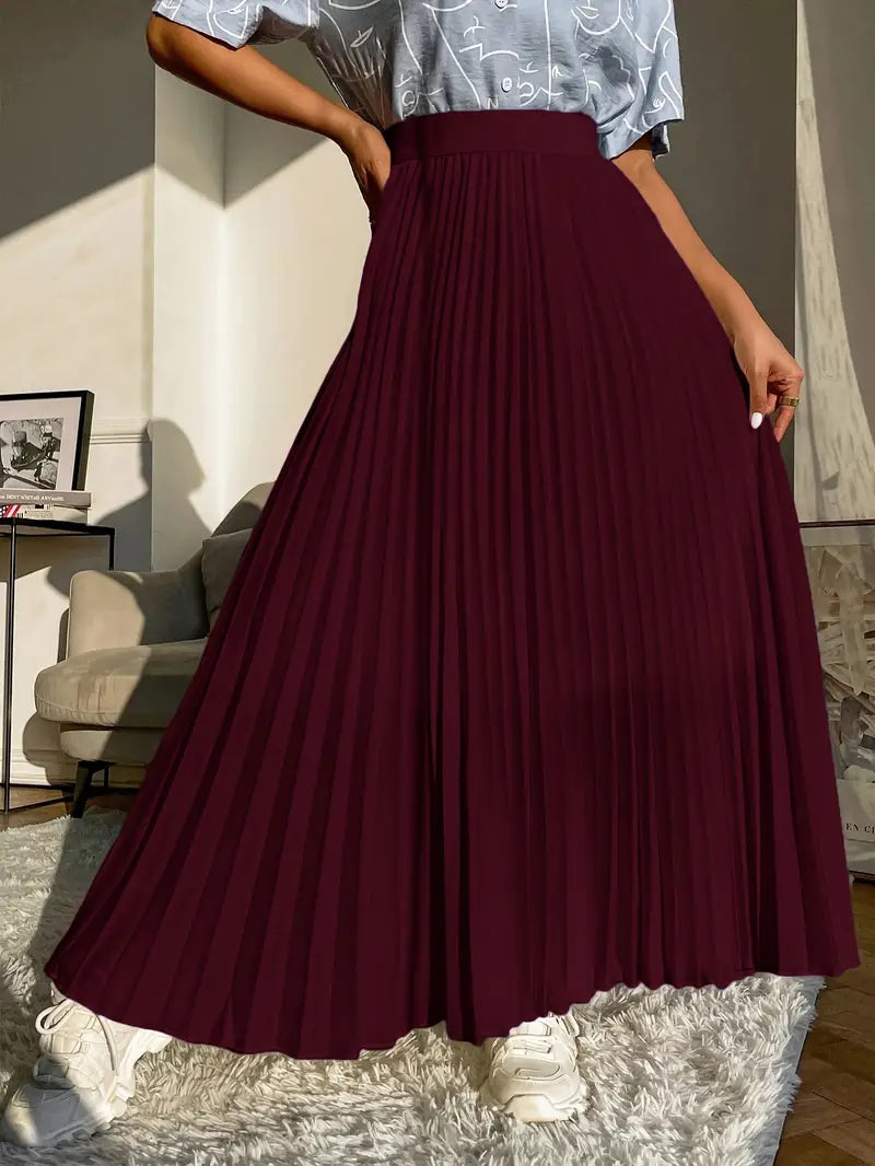 Midi Burgundy Chiffon Pleated Maxi Skirts tiered skirt playful