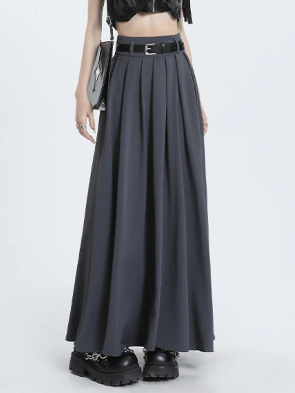 BerryBetty - Modern Academia Pleat Maxi Skirt silk skirt luxurious