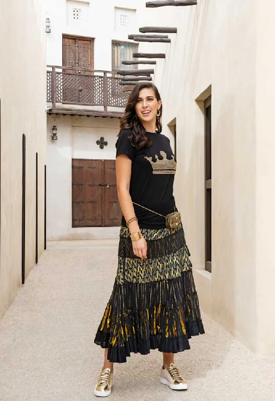 Multi Print Tiered Skirt velvet skirt plush