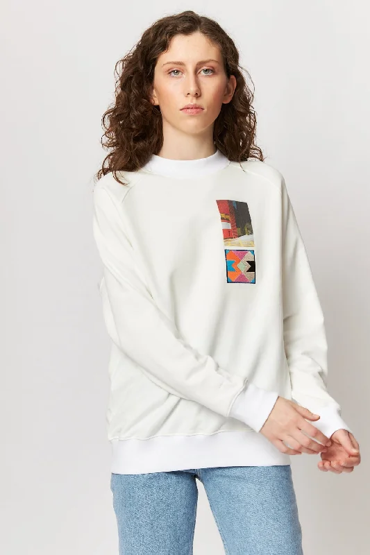 x The Wasted Hour Sweater White Solid Color Striped Floral Print
