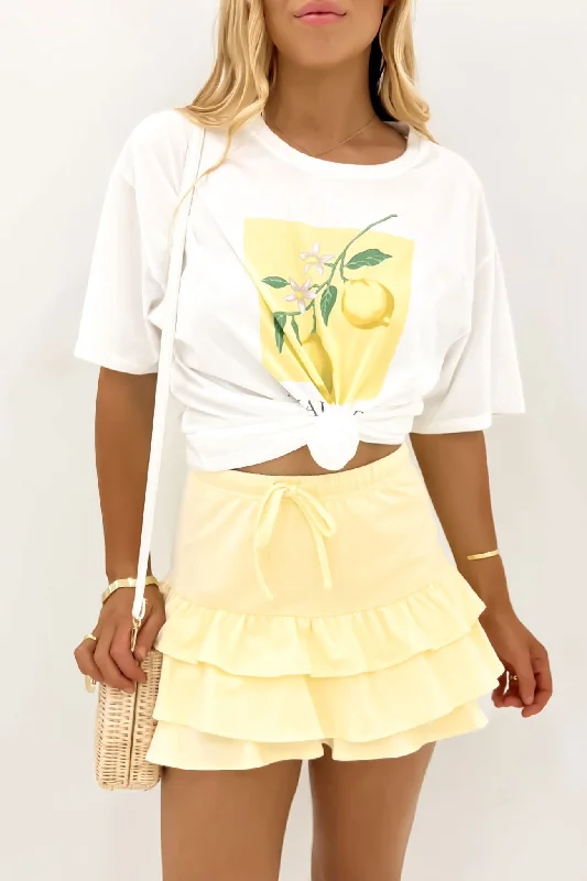 Nola Mini Skirt Yellow asymmetrical skirt cut