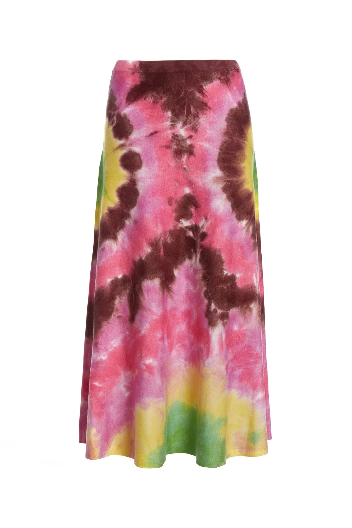 Olive Knit Midi Skirt in Multi Tie Dye Cashmere chiffon skirt delicate
