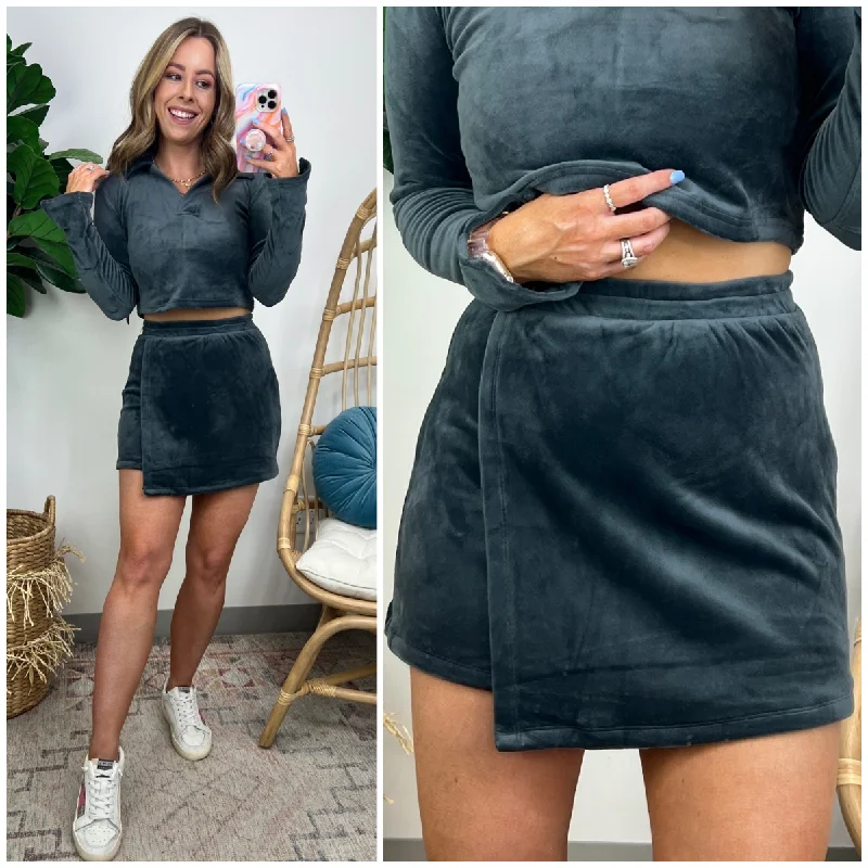 On the Grind Velour Faux Wrap Skirt lace skirt elegant