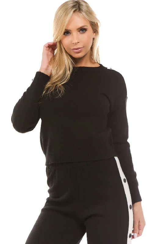 On Twelfth Women's Side Button Detail Sweater Glossy Satin Silk