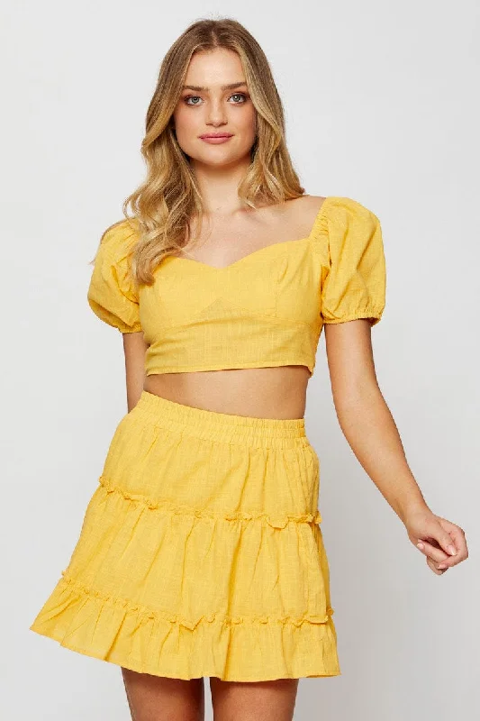 Orange Frill Short Skater Skirt pencil skirt chic