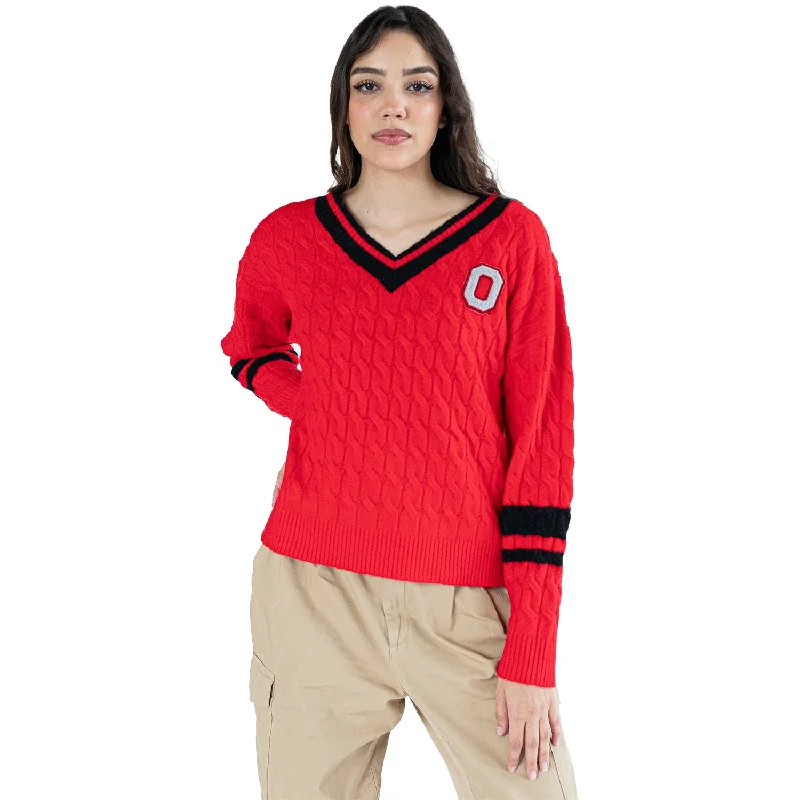 Ladies Ohio State Buckeyes Lusso Cable Knit V-Neck Sweater Cable Knit Ribbed Knit Lace Knit Ladies Ohio State Buckeyes Lusso Cable Knit V-Neck Sweater Cable Knit Ribbed Knit Lace Knit