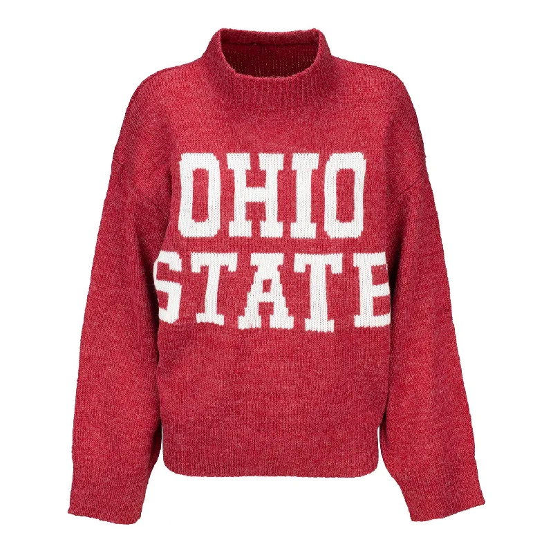 Ladies Ohio State Buckeyes Scarlet Crew Turtleneck Sweater Houndstooth Herringbone Solid Ladies Ohio State Buckeyes Scarlet Crew Turtleneck Sweater Houndstooth Herringbone Solid