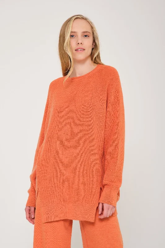 Peach Color Knit Sweater & Pants Set Spandex Blend Rayon Blend Denim Blend