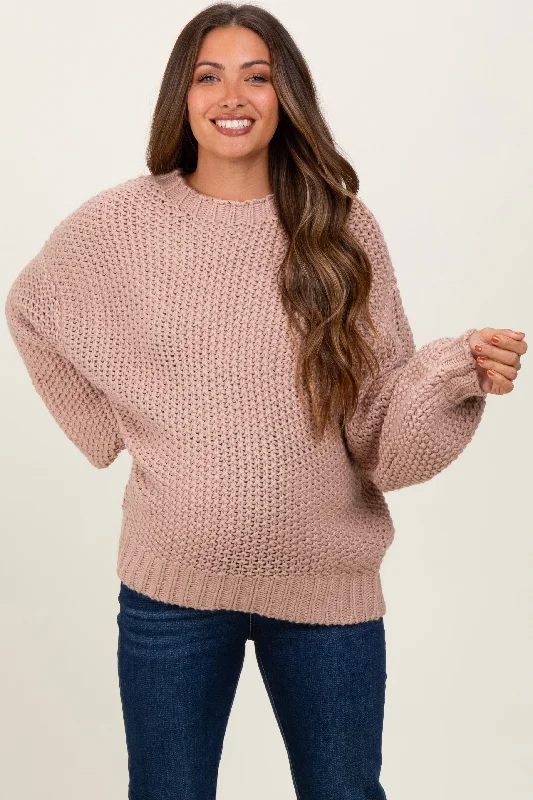 Pink Chunky Knit Oversized Drop Shoulder Maternity Sweater Anti-Pilling Anti-Shrink Durable Pink Chunky Knit Oversized Drop Shoulder Maternity Sweater Anti-Pilling Anti-Shrink Durable