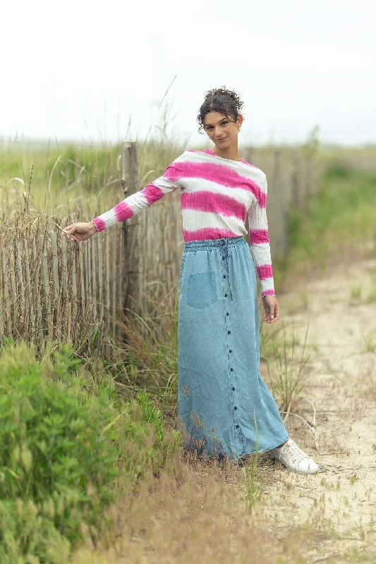 POCKET DENIM SKIRT-LT BLUE corduroy skirt textured