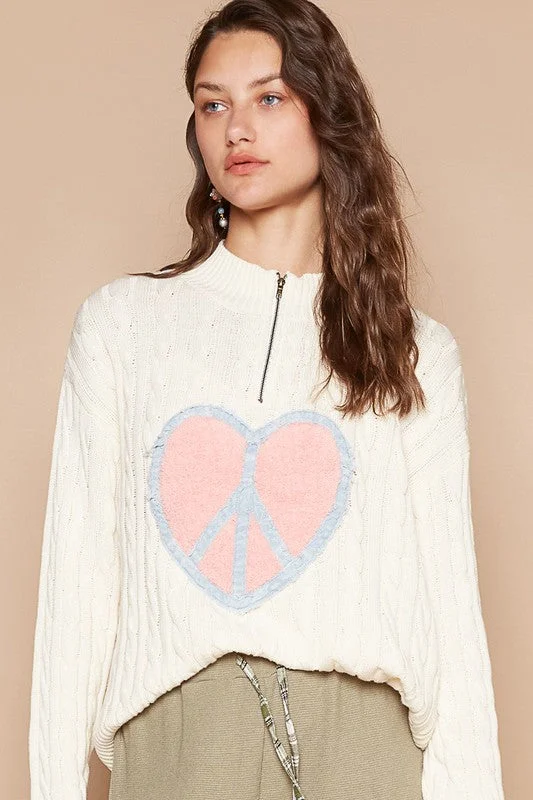 POL Cable-Knit Peace Patch Dropped Shoulder Sweater Chenille Fabric Brocade Fabric Lace Fabric POL Cable-Knit Peace Patch Dropped Shoulder Sweater Chenille Fabric Brocade Fabric Lace Fabric