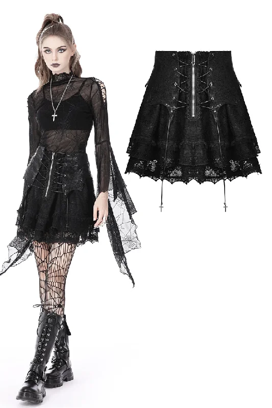 Punk rock lace up shiny PU lace skirt KW258 athletic skirt fit