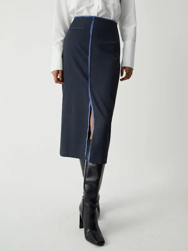 BerryBetty - Raw Hem Double Lined Slit Midi Skirt satin skirt smooth