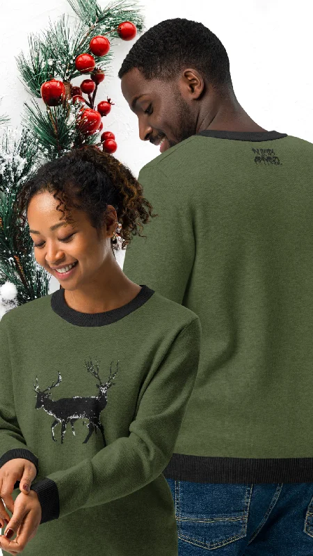 Reindeer Green Christmas Knitted Crew Neck Sweater Sweater Knitwear Pullover
