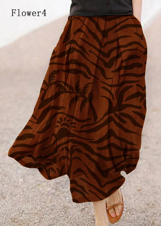 Retro Chocolate-Flower4 Print Pockets Linen Skirt Summer velvet skirt sumptuous