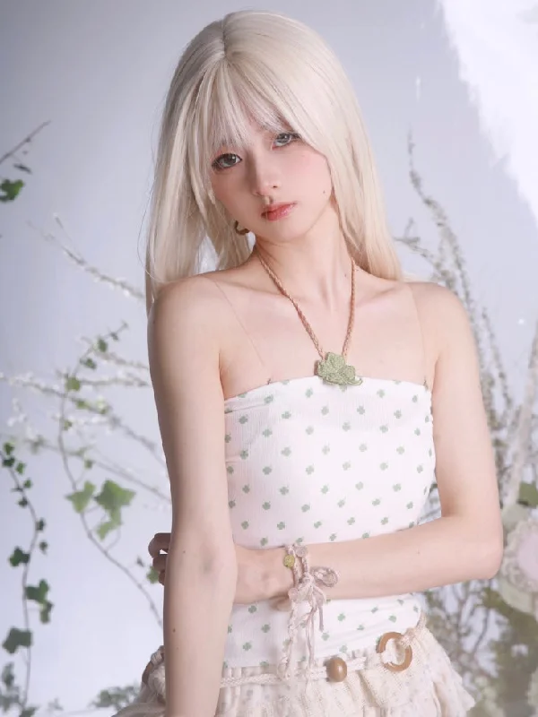[Rose Island] Lucky Clover Cottage Core Crop Top and Skirt Set leather skirt refined