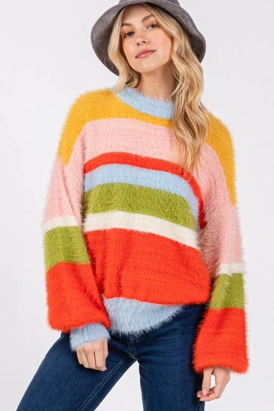 SAGE + FIG Color Block Round Neck Dropped Shoulder Sweater Handmade Hand-knitted Hand-woven SAGE + FIG Color Block Round Neck Dropped Shoulder Sweater Handmade Hand-knitted Hand-woven