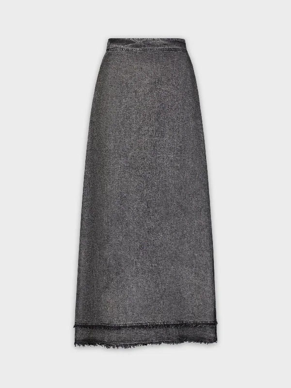 SHREDDED DENIM SKIRT-BLACK wool skirt breathable