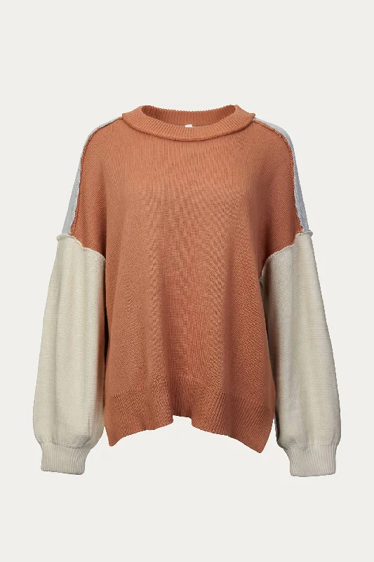 Slouchy Colorblock Knit Sweater In Multi Clay Faux Fur Fabric Real Fur Fabric Shearling Fabric Slouchy Colorblock Knit Sweater In Multi Clay Faux Fur Fabric Real Fur Fabric Shearling Fabric