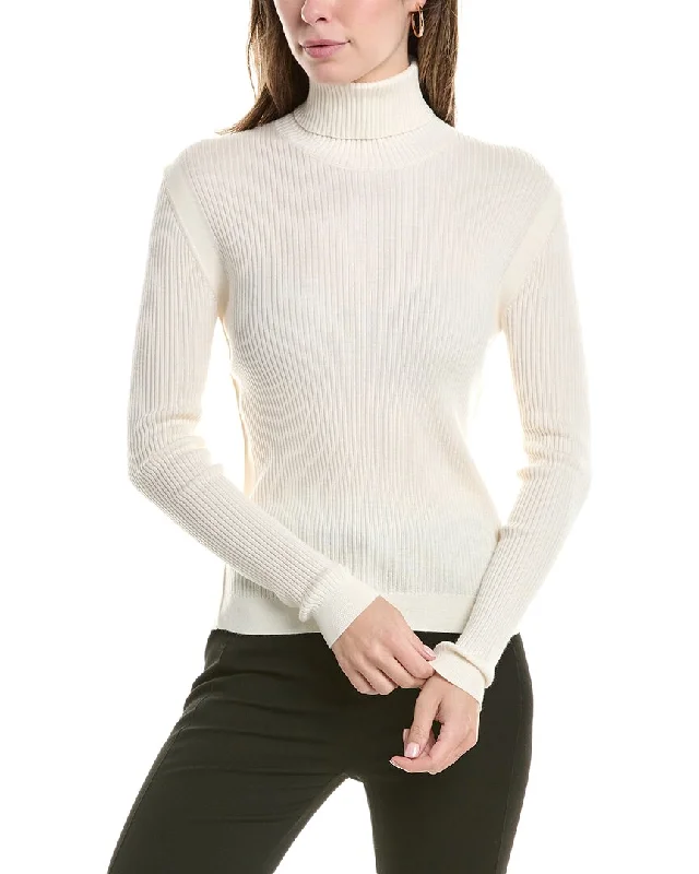 St. John Wool & Silk-Blend Turtleneck Sweater Hooded Caped Shawl Collar