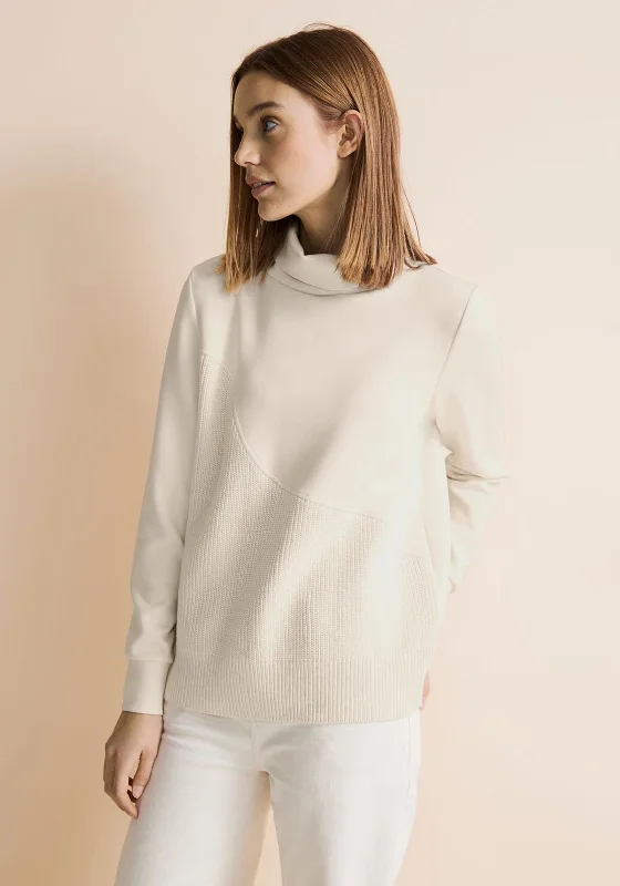 Street One Material Mix Turtleneck Sweater, Lucid White Transparent Opaque Sheer