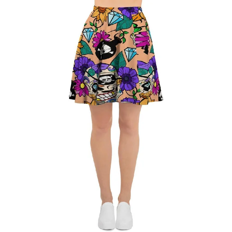 Sugar Skull Flower Women's Skirt denim skirt classic