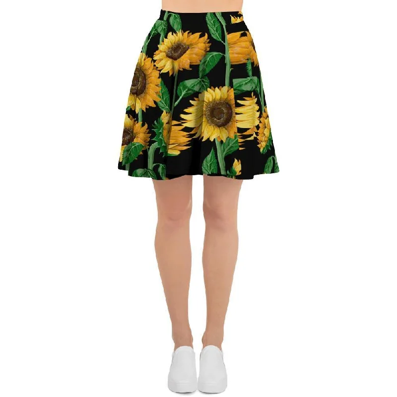 Sunflower Black Print Women's Skirt cashmere skirt plush