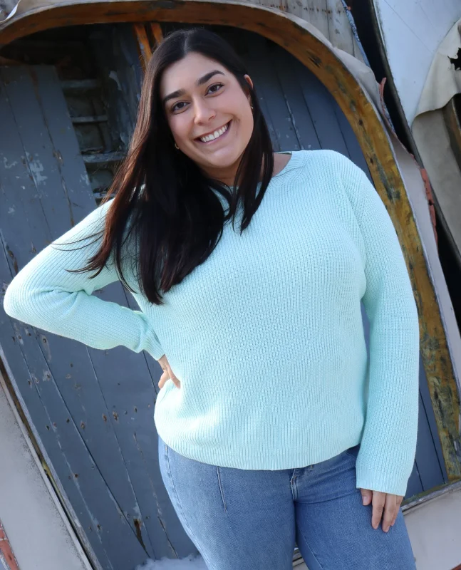Sweater Crew- Mint Denim Fabric Leather Fabric Suede Fabric