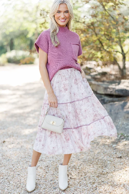 Take You Back Dusty Mauve Floral Midi Skirt wool skirt breathable