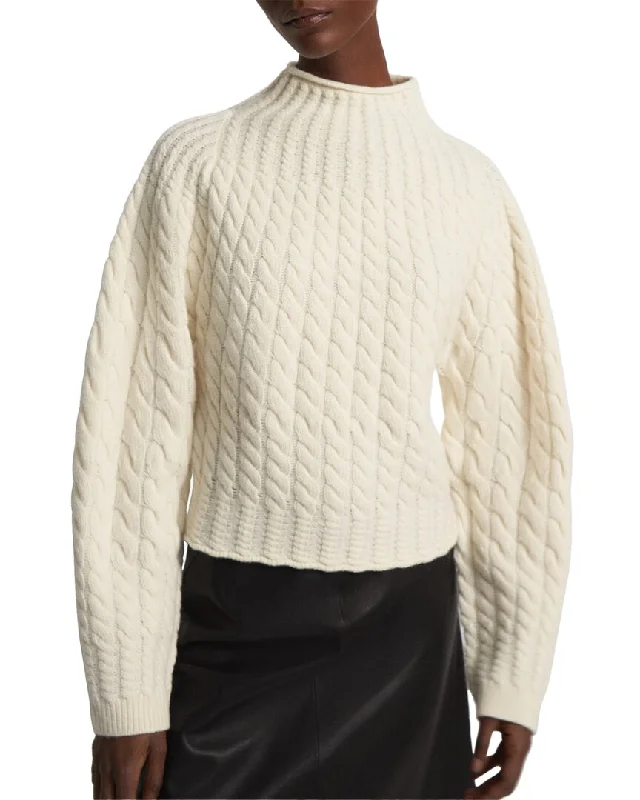 Theory Cashmere-Blend Sculpted Turtleneck Sweater Embroidered Appliqued Beaded