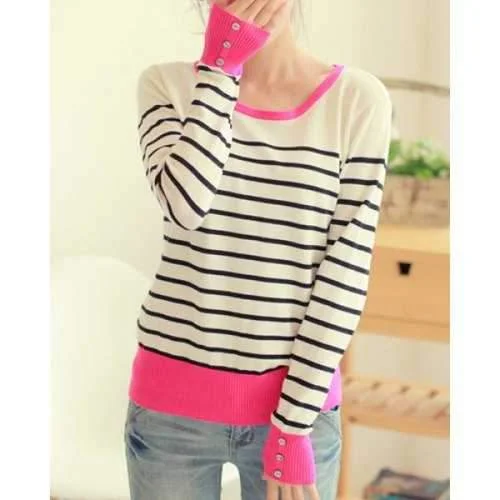 Casual Scoop Collar Striped Color Block Long Sleeve Women's Sweater - Stripe One Size Seamless Knitted Crochet Casual Scoop Collar Striped Color Block Long Sleeve Women's Sweater - Stripe One Size Seamless Knitted Crochet