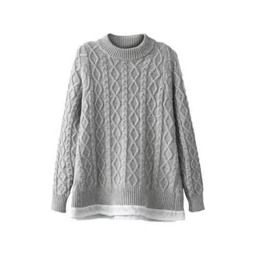 Fashionable Round Neck Splicing Argyle Solid Color Long Sleeve Sweater For Women - Gray One Size(fit Size Xs To M) Velvet Chenille Corduroy Fashionable Round Neck Splicing Argyle Solid Color Long Sleeve Sweater For Women - Gray One Size(fit Size Xs To M) Velvet Chenille Corduroy