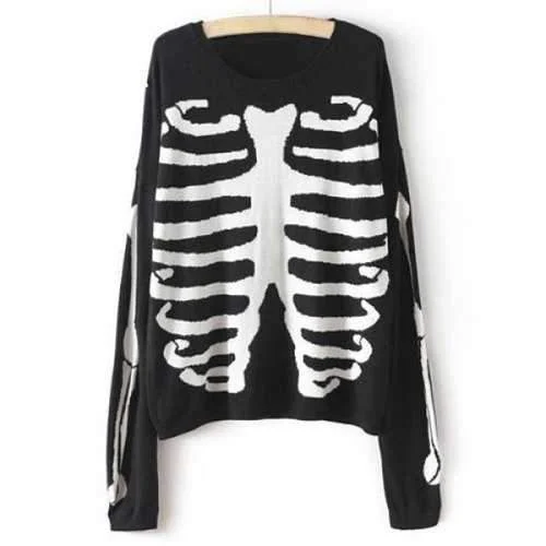 Casual Round Neck Skull Print Long Sleeve Knitted Sweater For Women - Black M Oversized Loose Flowy Casual Round Neck Skull Print Long Sleeve Knitted Sweater For Women - Black M Oversized Loose Flowy
