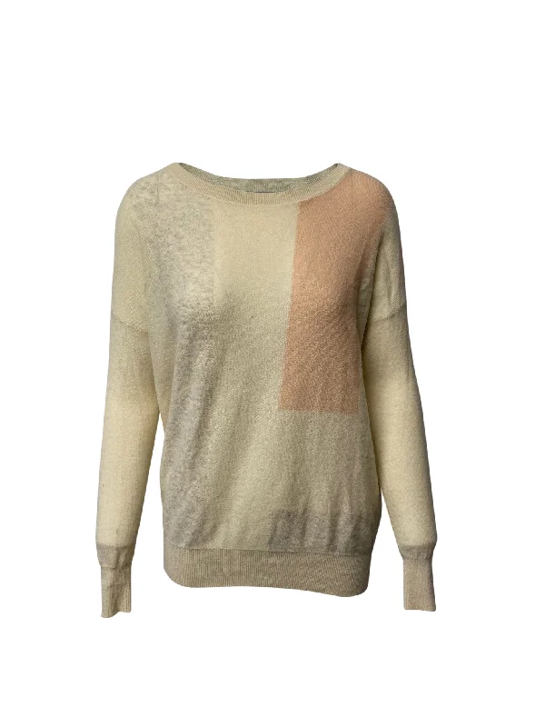 Vince Colorbock Sweater in Beige Cashmere Ribbed Striped Patterned