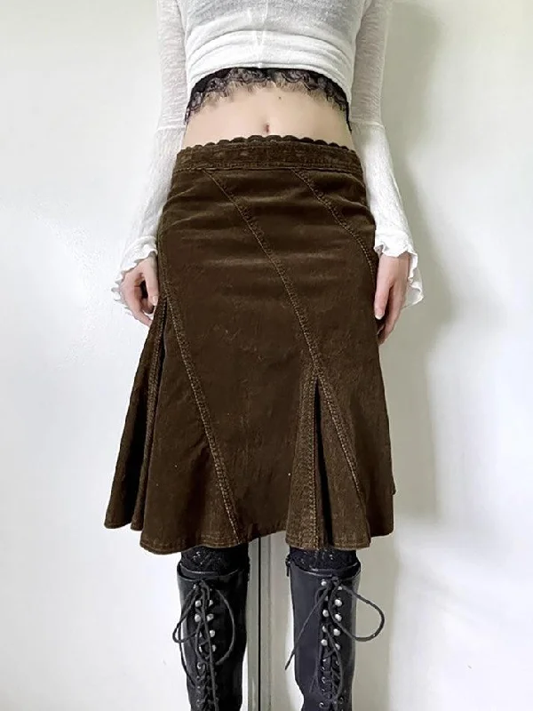 Vintage Lace Trim A-Line Midi Skirt leather skirt sleek